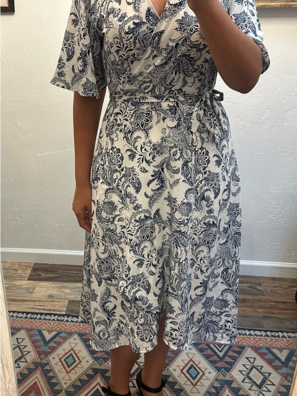 Collection B By Bobeau White and Navy Paisley Midi Dress - Picture 6 of 7